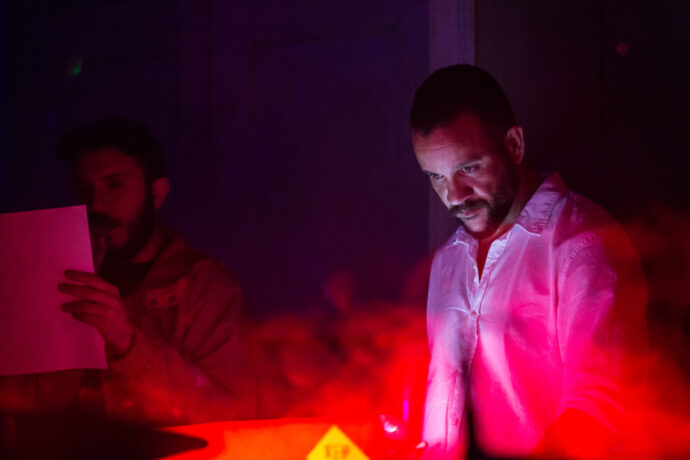  Obra(s) por Bruno Balthazar.  Da atividade Manjar: Arthur Scovino, Isabela Sá Roriz, Tiro no Escuro (Liana Padilha + Bruno Mendonça), Jean Genet. 